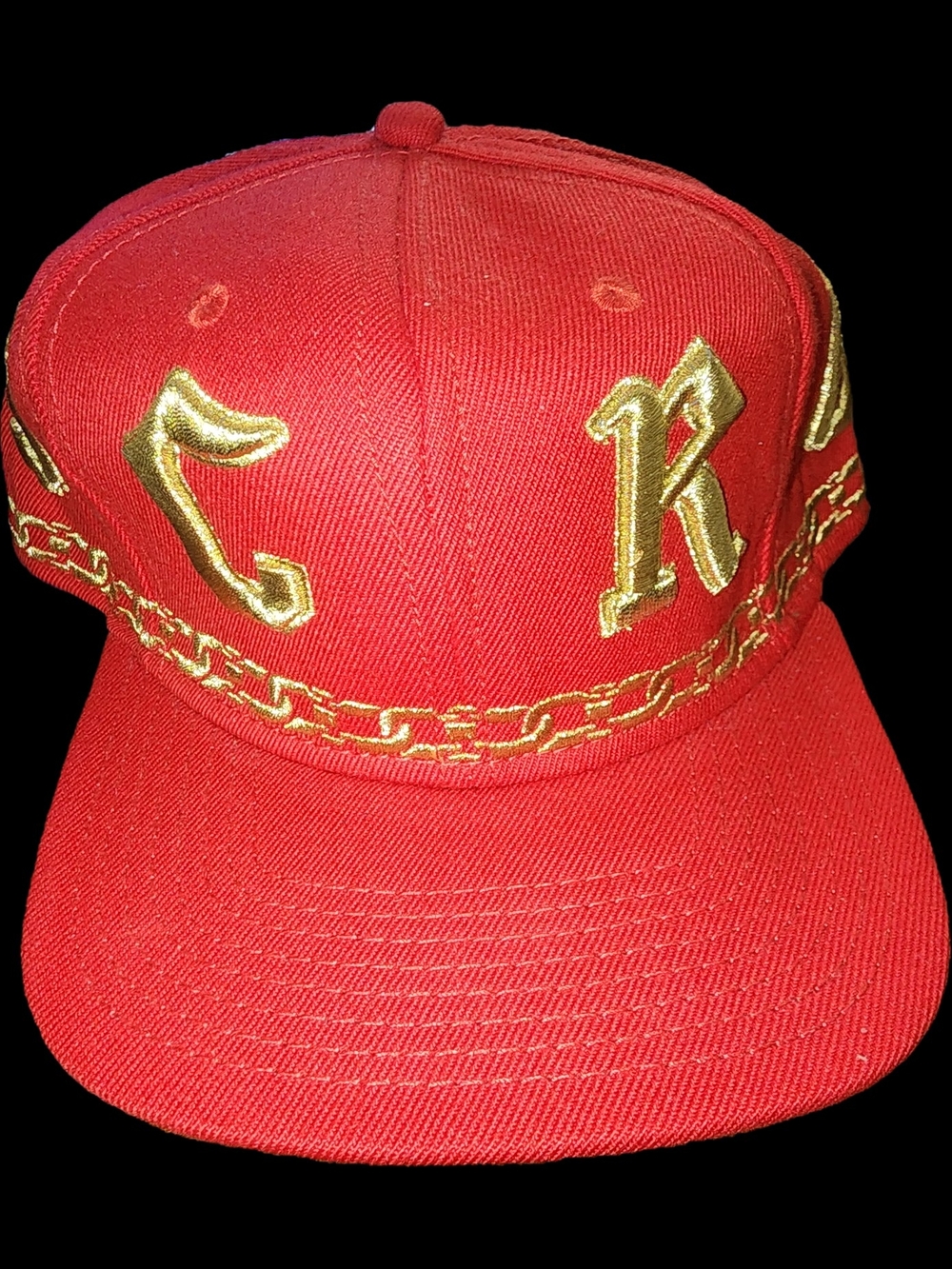 Crooks & Castles Red Snapback Hat with Gold Embroidery